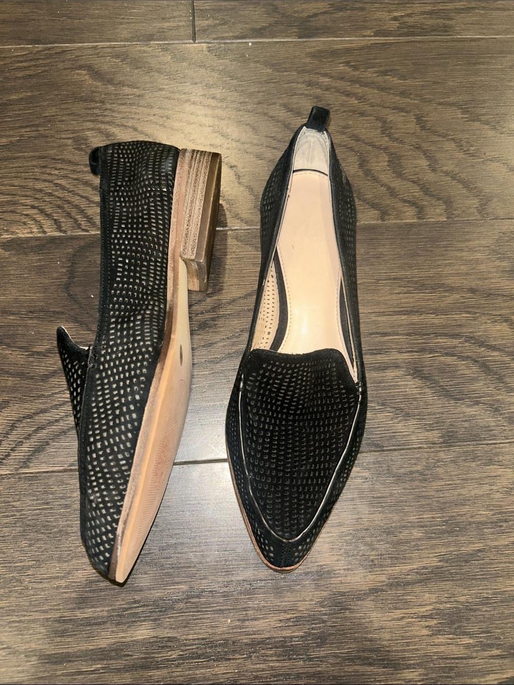 Vince Camuto Black Pointed Toe Perforated Slip-On Flats